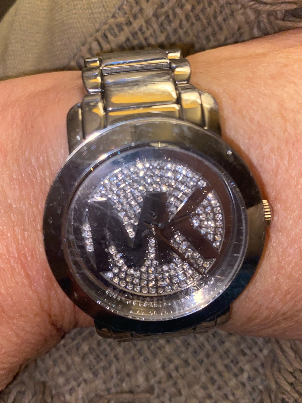 Michael Kors Silver Crystal MK Logo Bracelet Watch